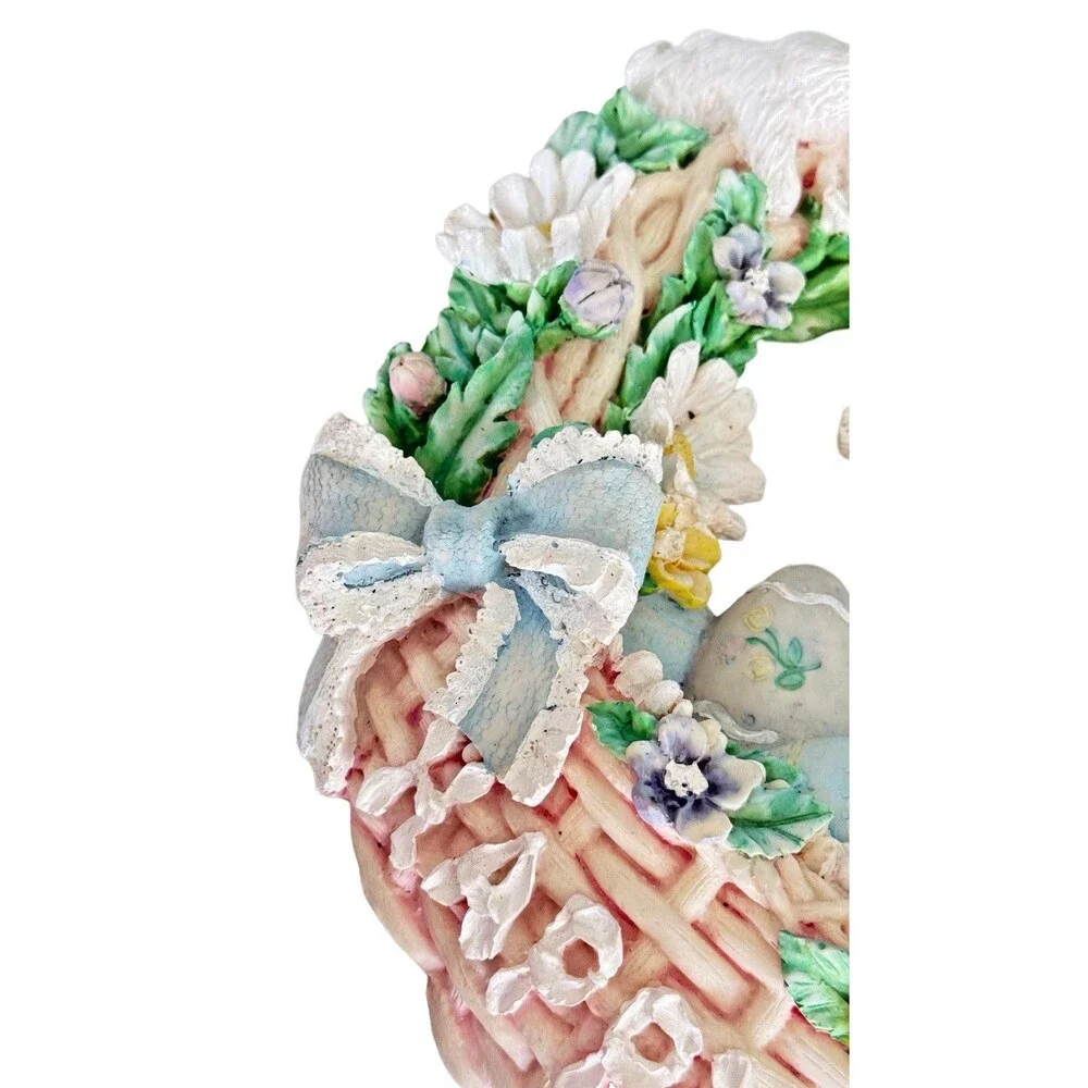 York 1996 Easter Bunny Wreath Figurine House of Lloyd Spring Basket Eggs Pastel